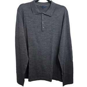Patrick Assaraf Mens XXL Charcoal Grey 100% Merino Wool Polo Long Sleeve Shirt